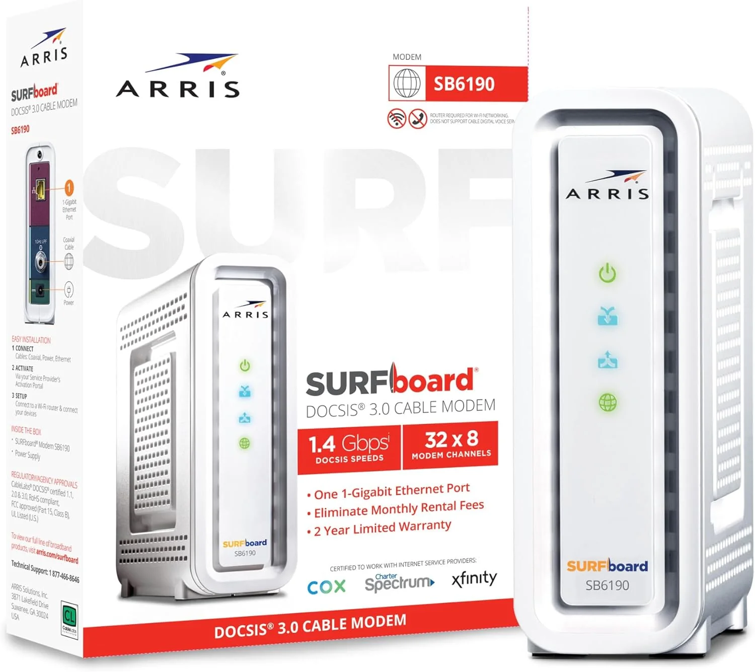 Arris SB6190 SURFboard Cable Modem DOCSIS 3.0 32x8 Gigabit 1 Gbps Port 800 Mbps Max Speed - Certified Refurbished - Image 8