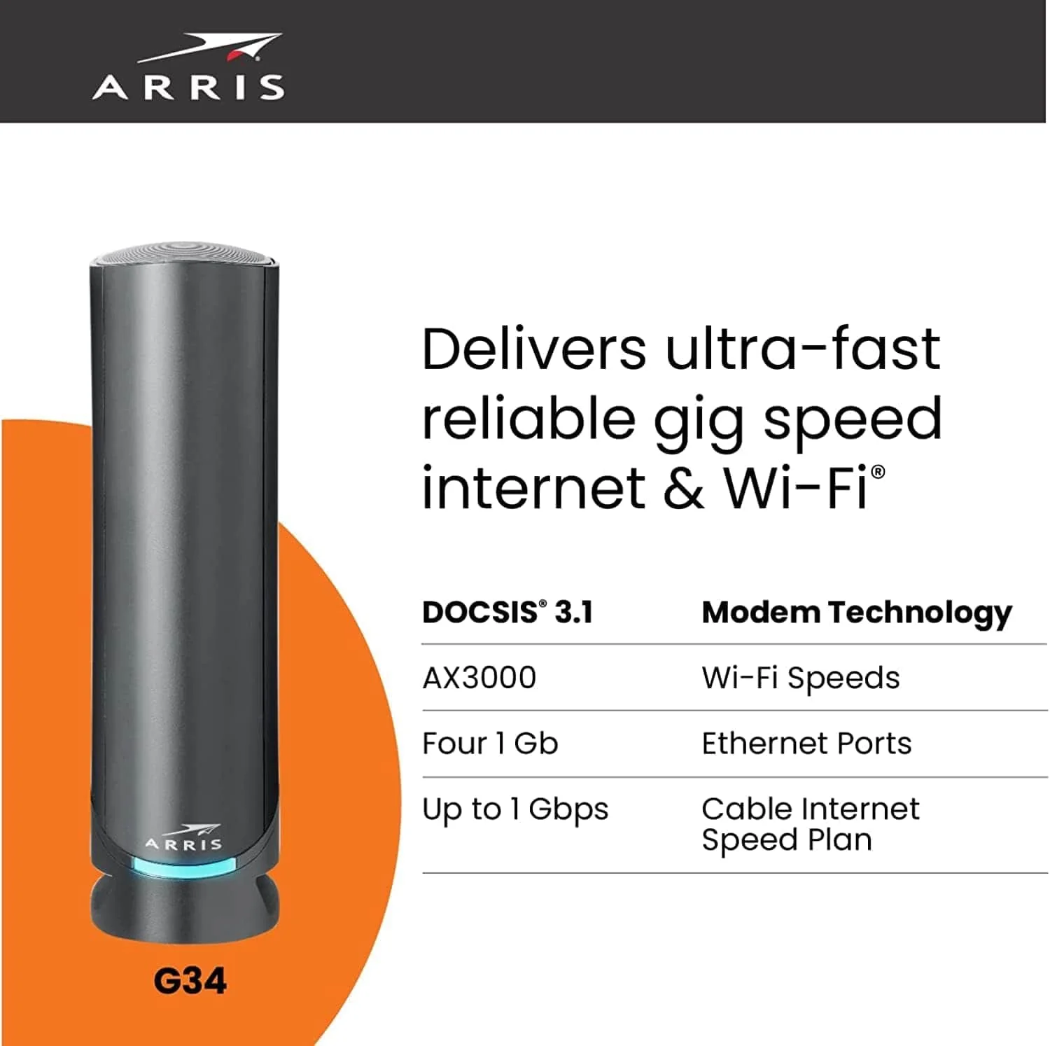 Arris G34 SURFboard Cable Modem Router Combo DOCSIS 3.1 Gigabit WiFi 6 AX3000 1 Gbps - Certified Refurbished - Image 7