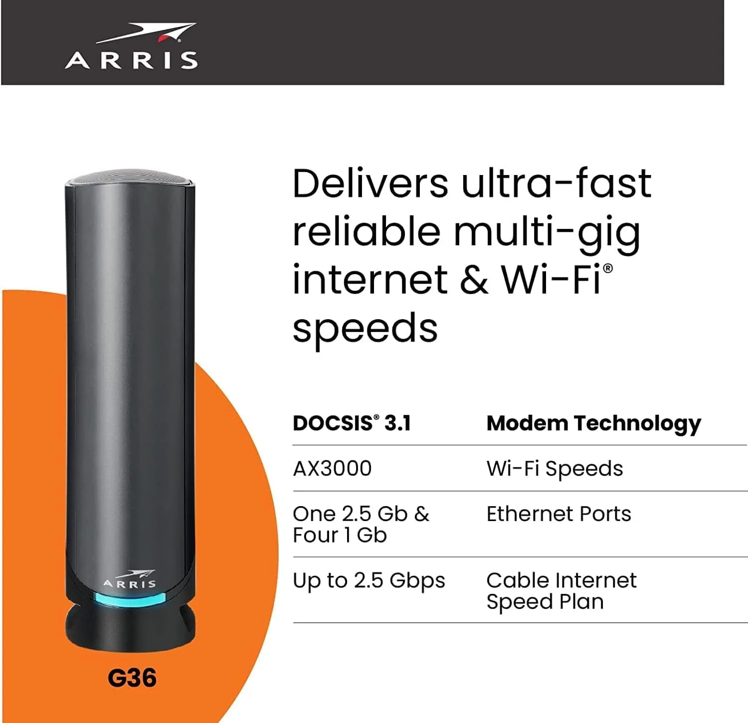 Arris G36 SURFboard Cable Modem Router Combo DOCSIS 3.1 Multi-Gigabit WiFi 6 AX3000 - Certified Refurbished - Image 7