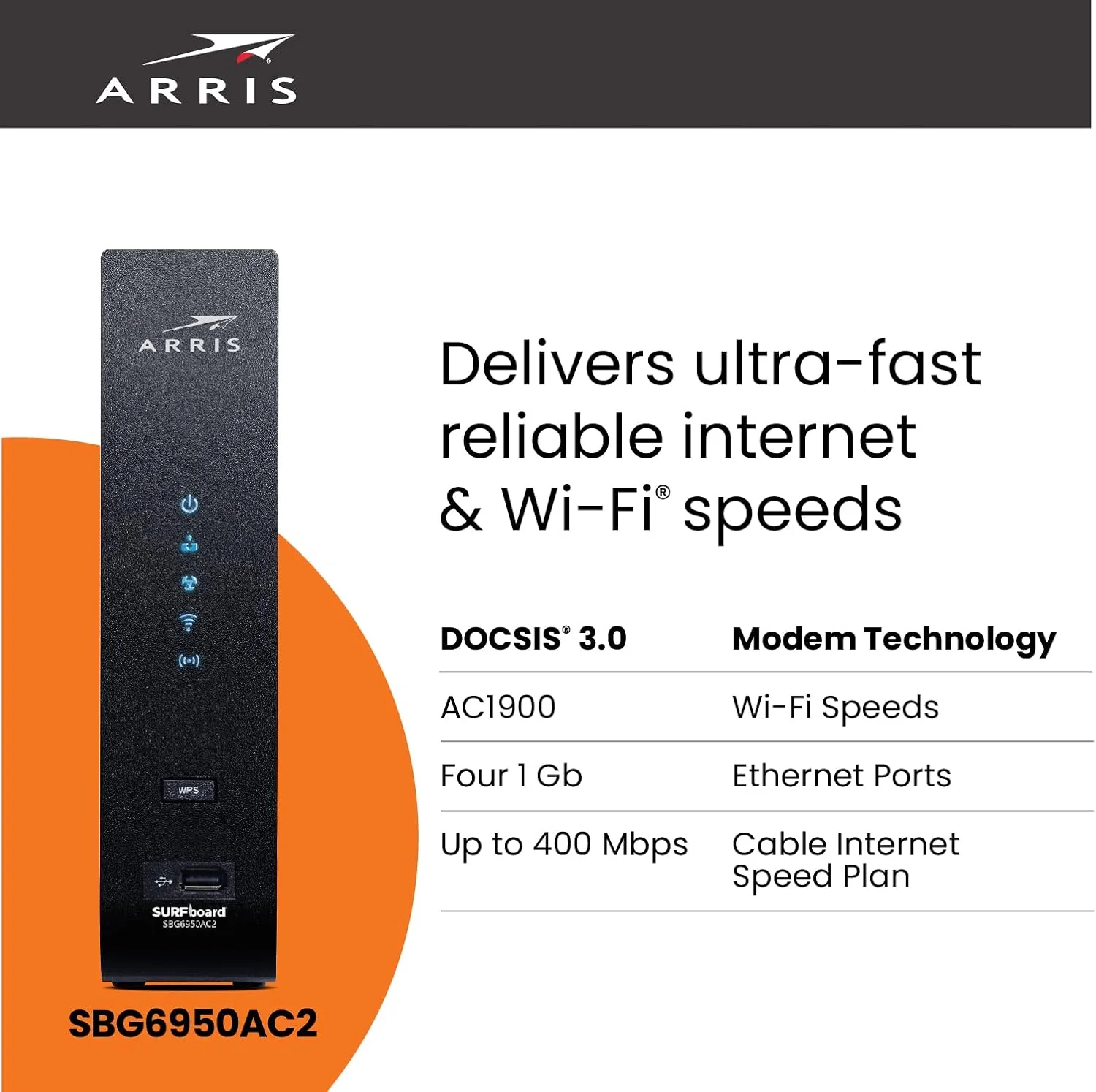 Arris SBG7400AC2 SURFboard DOCSIS 3.0 Cable Modem & AC2350 Wi-Fi Router 800 Mbps Max Speed - Certified Refurbished - Image 7