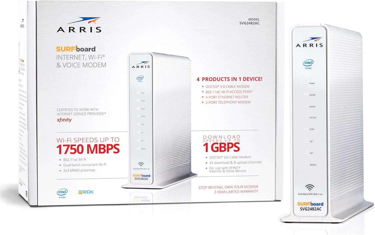Arris SVG2482AC SURFboard Cable Modem DOCSIS 3.0 AC1750 Dual Band WiFi Router - Certified Refurbished - Image 9