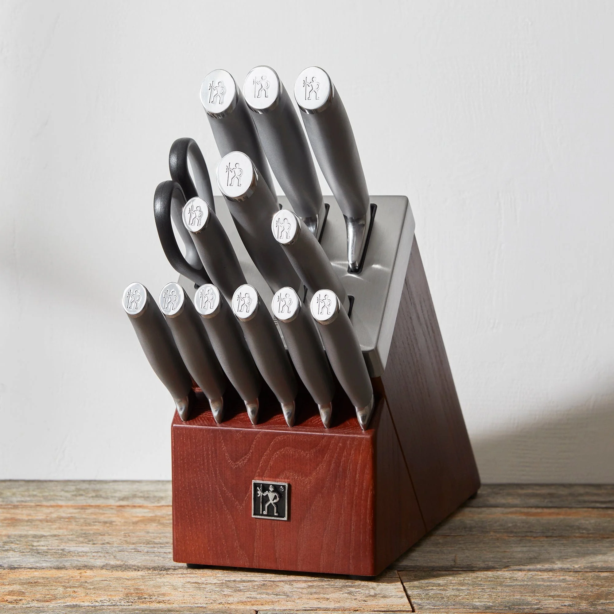 Henckels Modernist 14-pc Self-Sharpening Knife Set with Block, Chef, Paring, Bread, Steak, Dark Brown, Stainless Steel, Walnut - Image 3