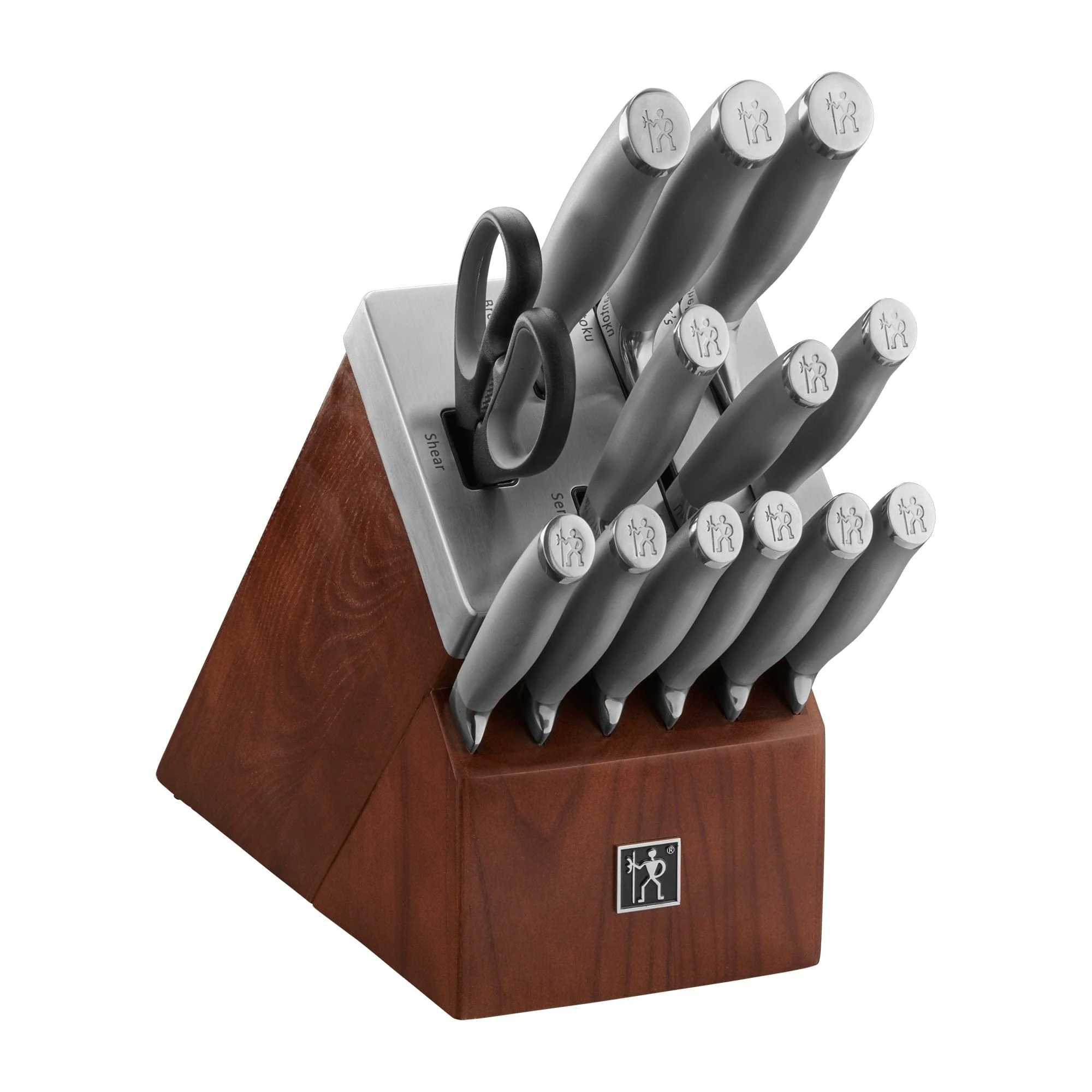 Henckels Modernist 14-pc Self-Sharpening Knife Set with Block, Chef, Paring, Bread, Steak, Dark Brown, Stainless Steel, Walnut - Image 5