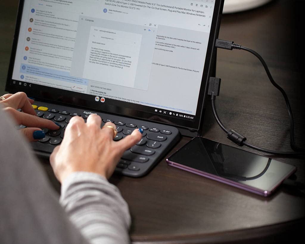 Mobile Pixels Duex Lite 12.5" Portable Monitor Full HD 1080P IPS Screen, USBC Ultra Portable Laptop Dual Monitor, Plug and Play, Any Laptops Compatible, Grey - Certified Refurbished - Image 6