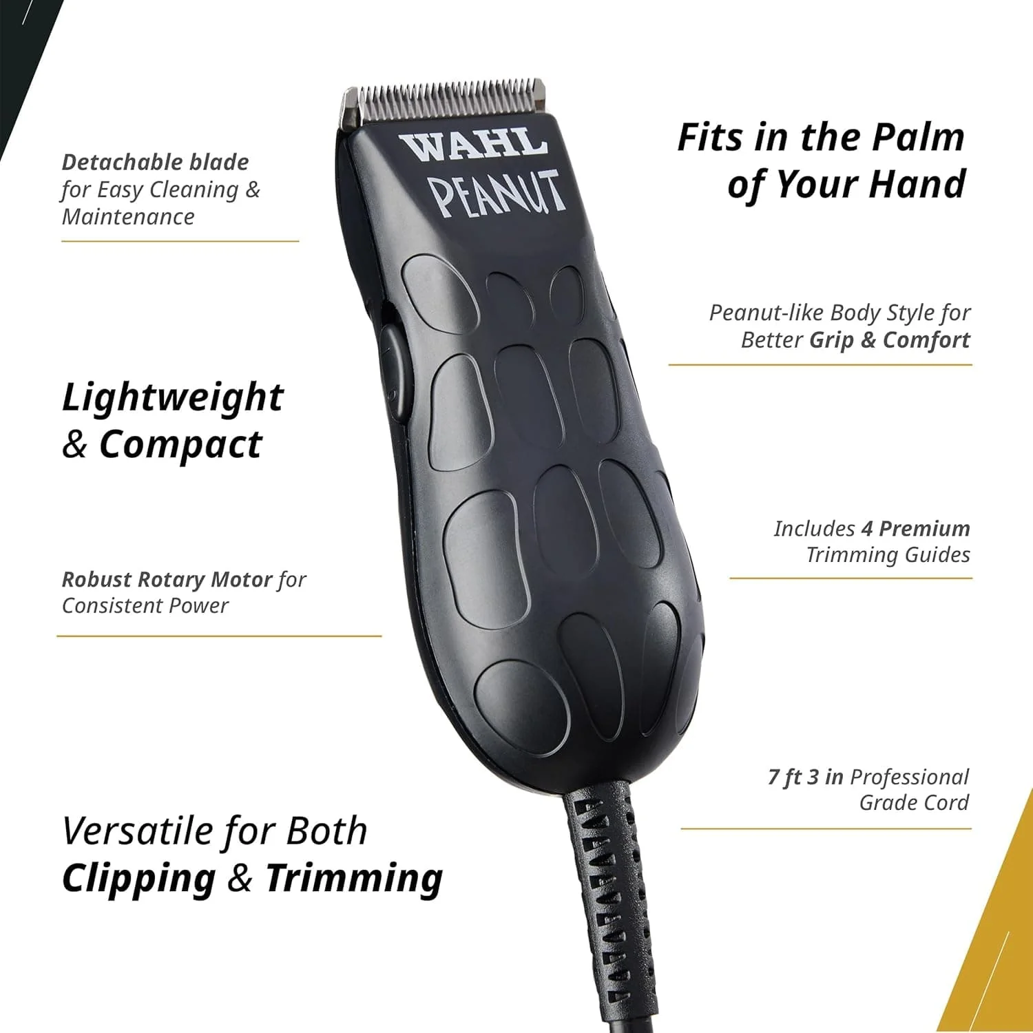 Wahl Professional Peanut-Grip Hair + Beard Trimmer Clipper, Corded, Black - Image 4
